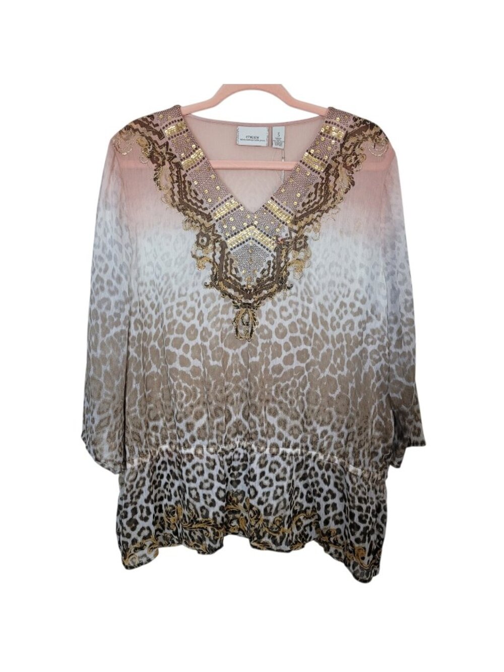 Chico's 30 Year Anniversary Top Ombre Animal Print NWT Sheer Lightweight Sz 3 XL
